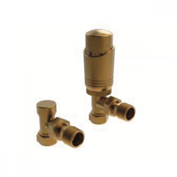 ThermoFlux Brushed Brass Angled Thermostatic Radiator Valves (Twin Pack)