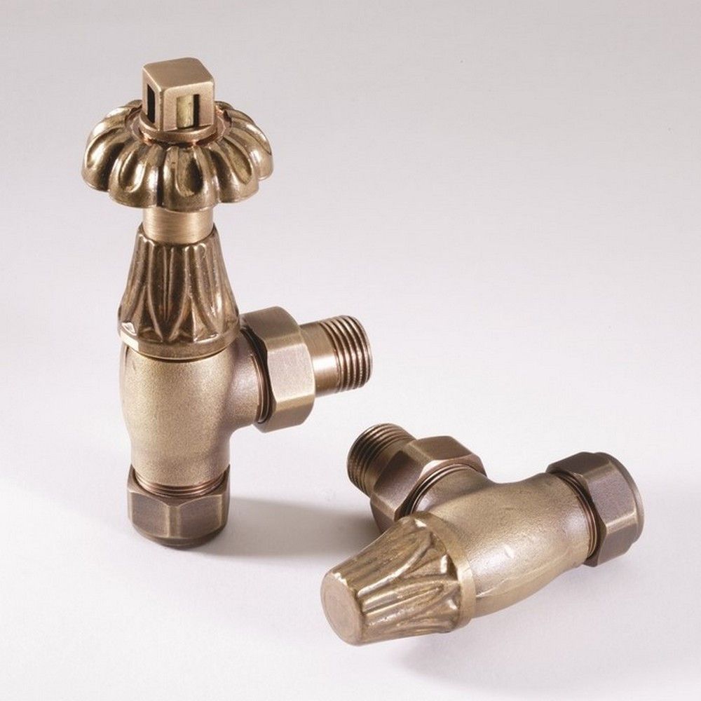 ThermoFlux Nostalgic Brass Angled Thermostatic Radiator Valves (Twin Pack)