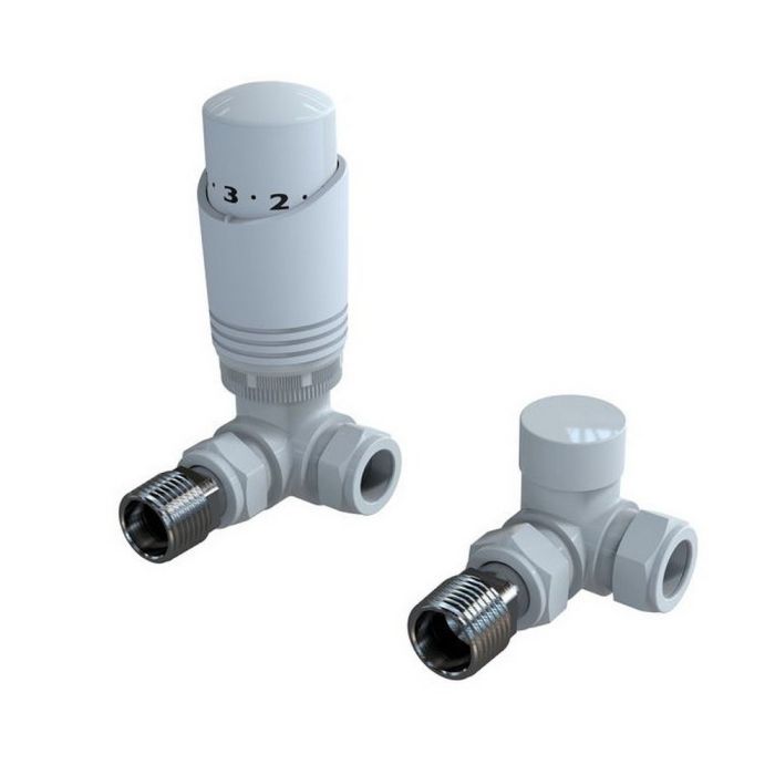 ThermoFlux White Gloss Corner Thermostatic Radiator Valves (Twin Pack)