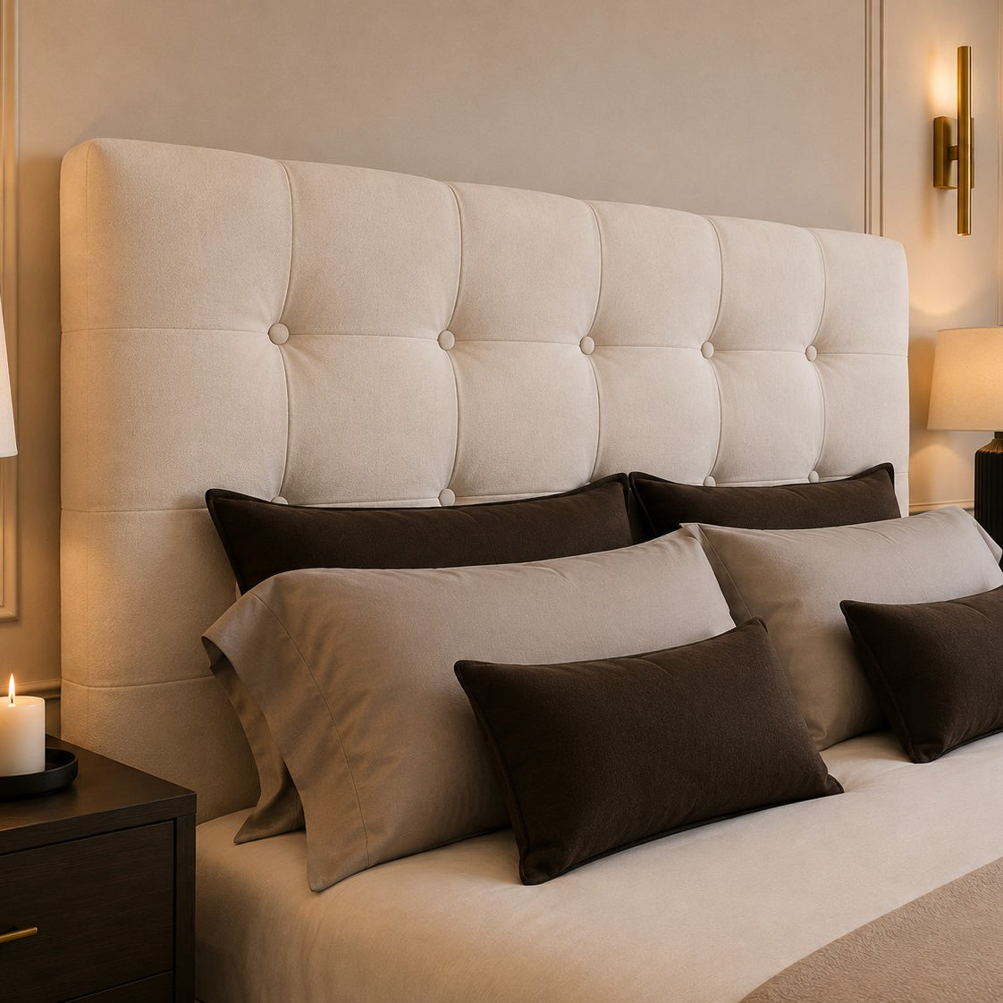 Torino Cube Button Tufted Tall Headboard Upholstered Bed Frame