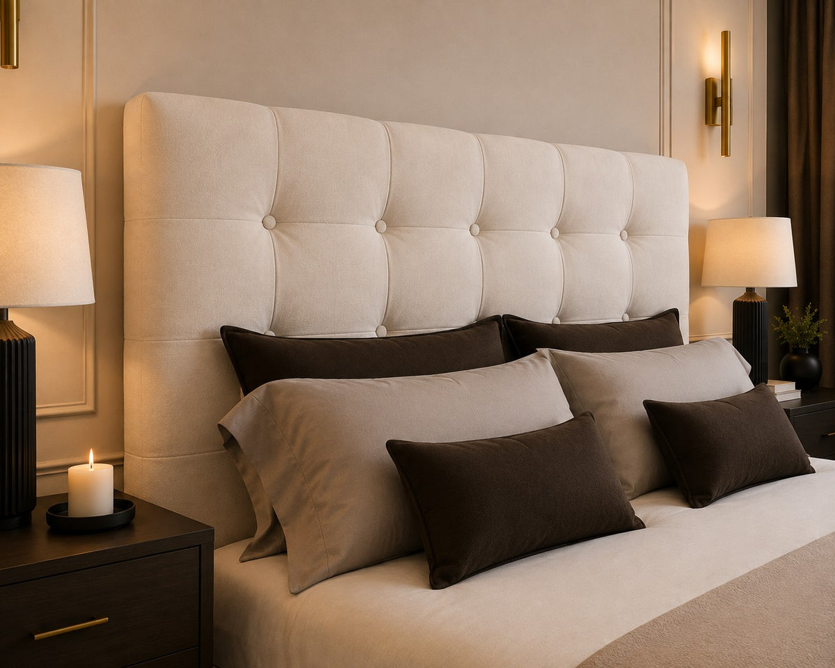 Torino Cube Button Tufted Tall Headboard Upholstered Bed Frame