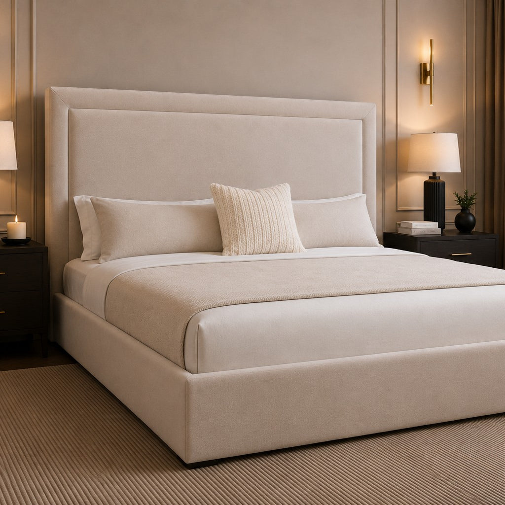 Trieste Framed Border Tall Headboard Upholstered Bed Frame