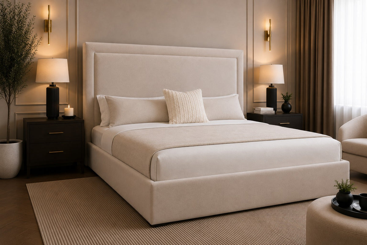 Trieste Framed Border Tall Headboard Upholstered Bed Frame