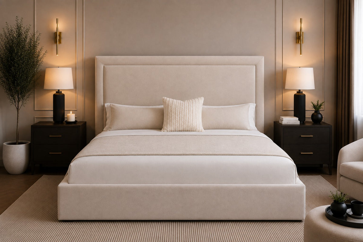 Trieste Framed Border Tall Headboard Upholstered Bed Frame