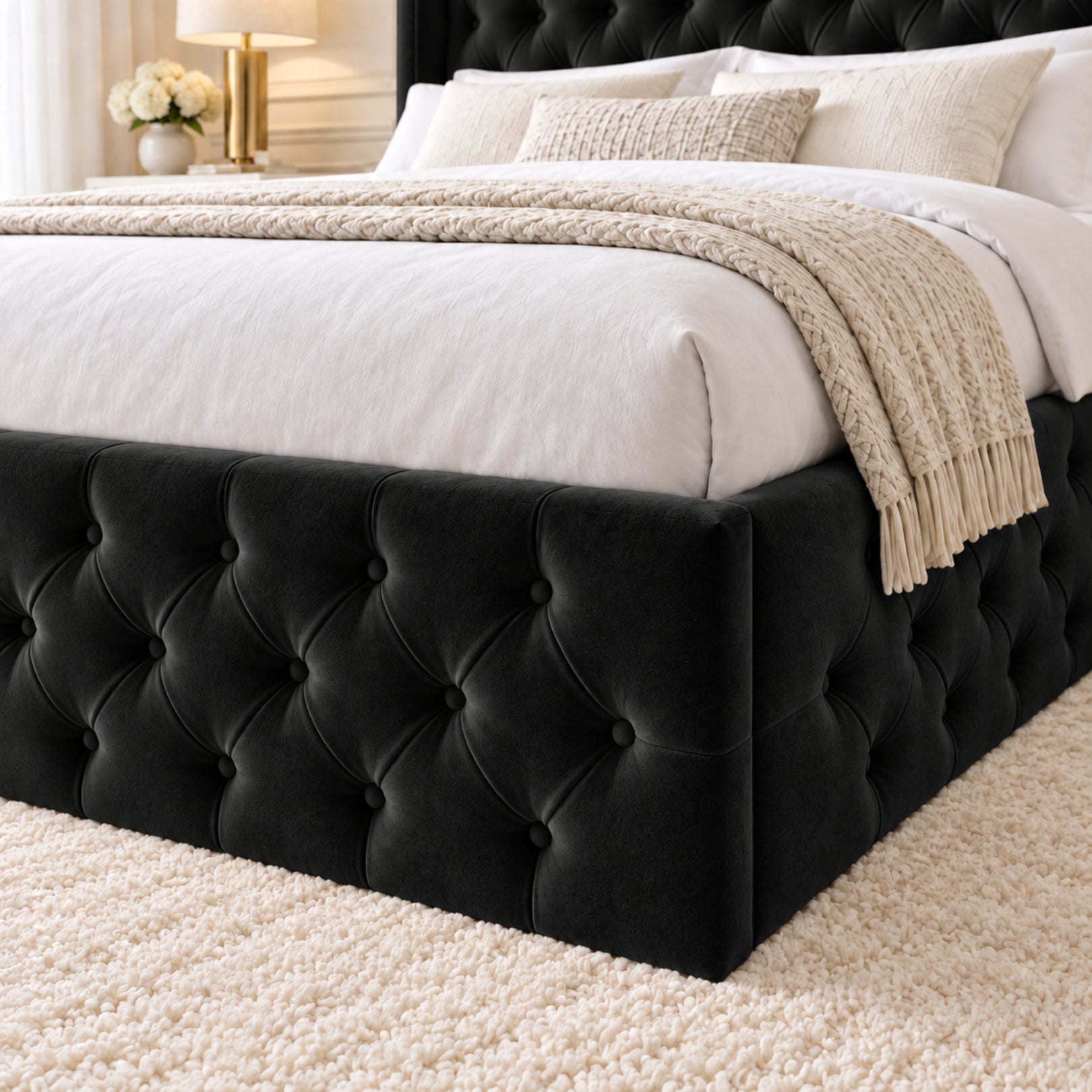 Turin Straight Winged Upholstered Soft Velvet Bed Frame