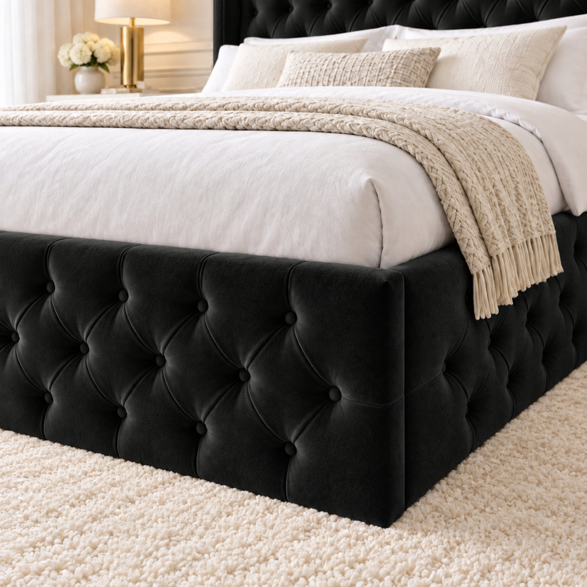 Turin Straight Winged Upholstered Soft Velvet Bed Frame