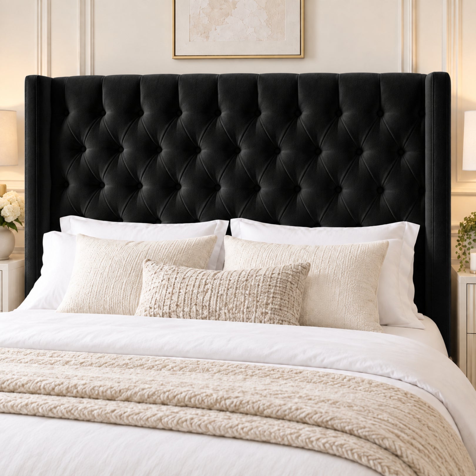 Turin Straight Winged Upholstered Soft Velvet Bed Frame