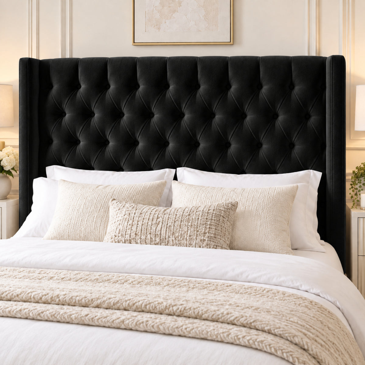 Turin Straight Winged Upholstered Soft Velvet Bed Frame