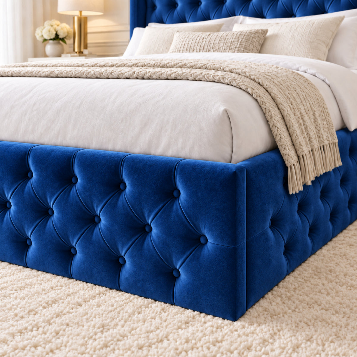 Turin Straight Winged Upholstered Soft Velvet Bed Frame