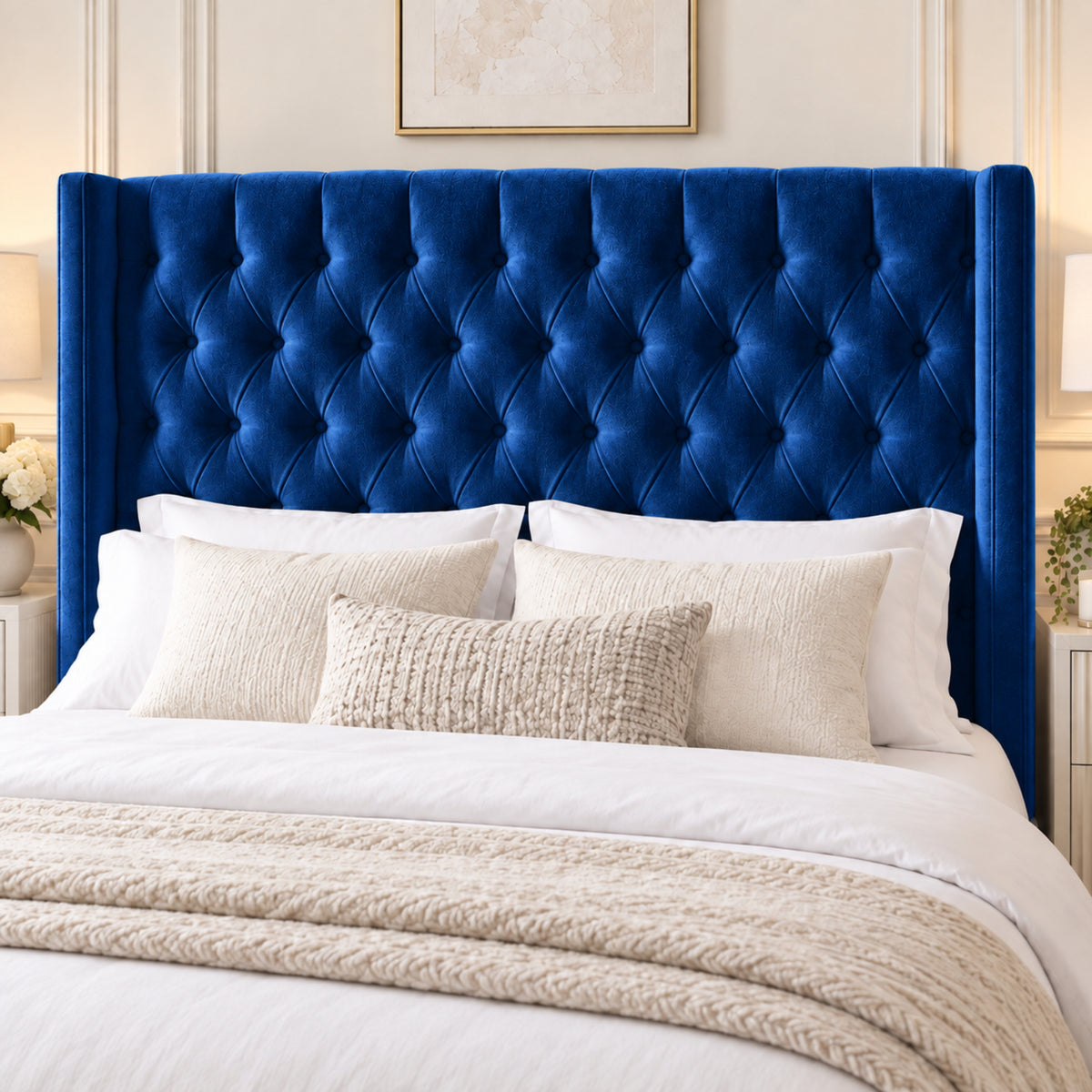 Turin Straight Winged Upholstered Soft Velvet Bed Frame