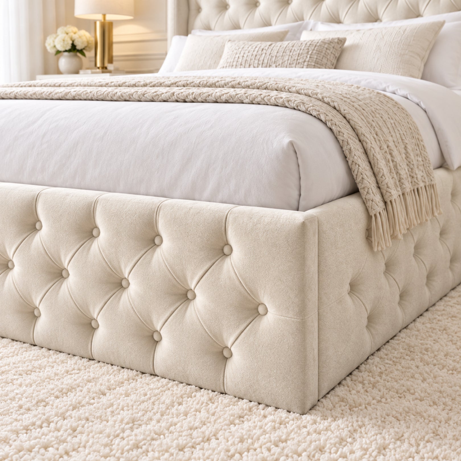 Turin Straight Winged Upholstered Soft Velvet Bed Frame