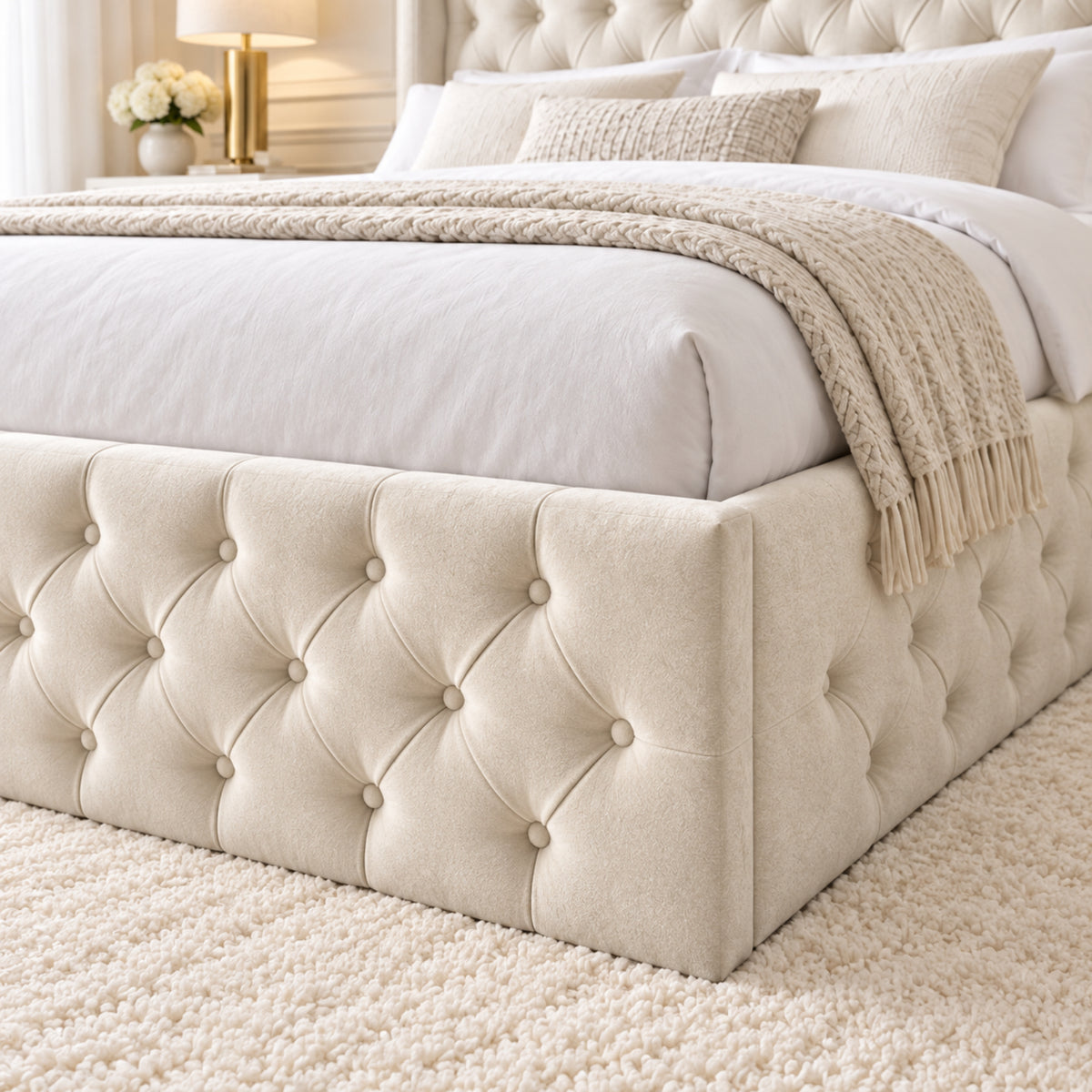 Turin Straight Winged Upholstered Soft Velvet Bed Frame
