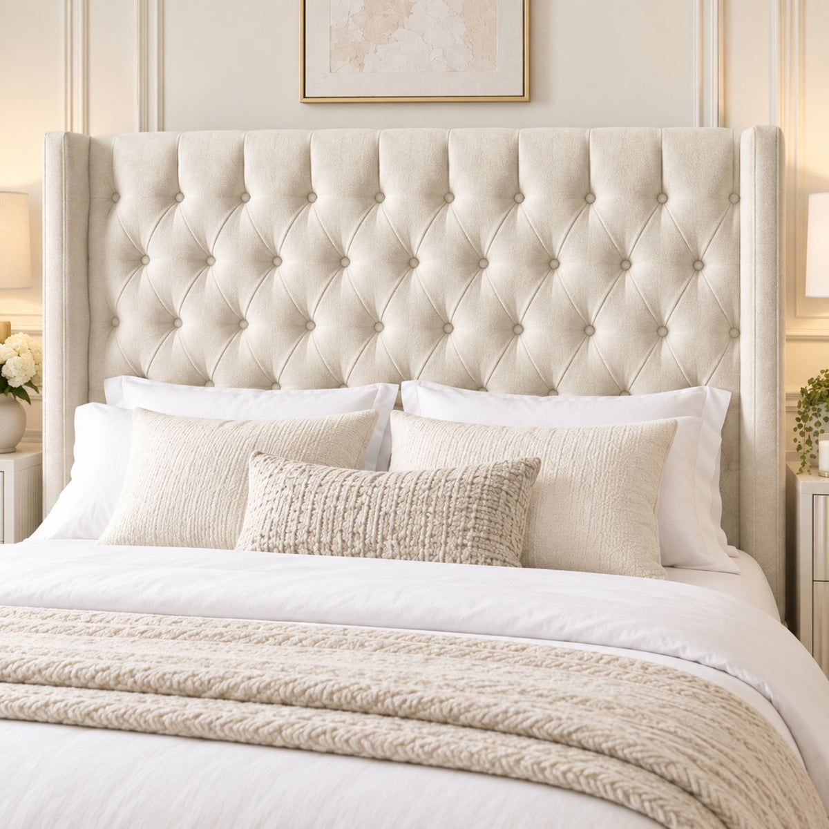 Turin Straight Winged Upholstered Soft Velvet Bed Frame