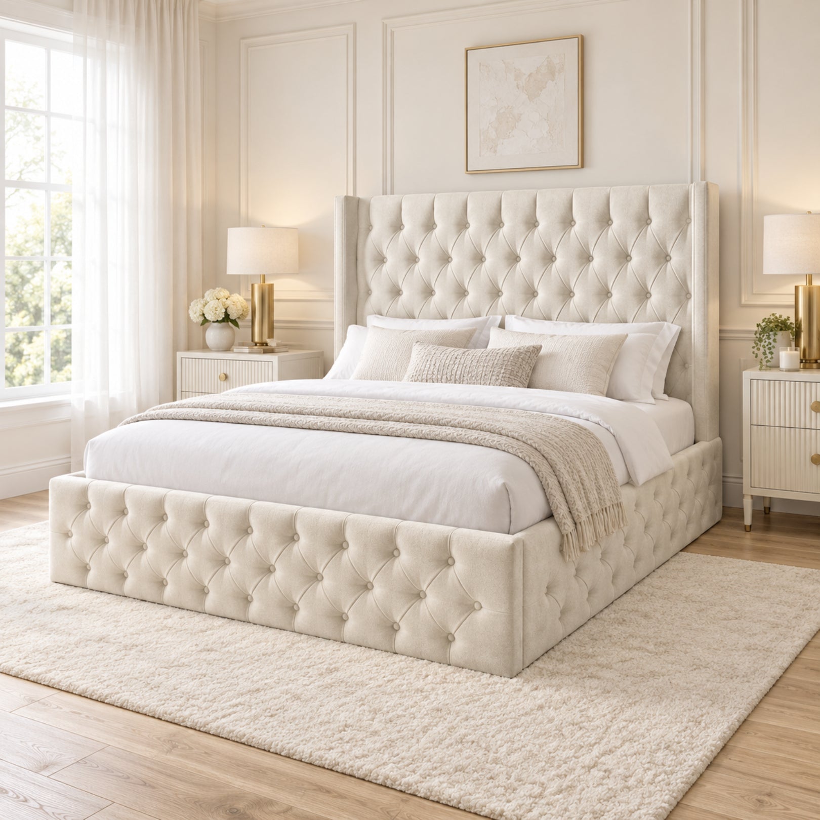 Turin Straight Winged Upholstered Soft Velvet Bed Frame