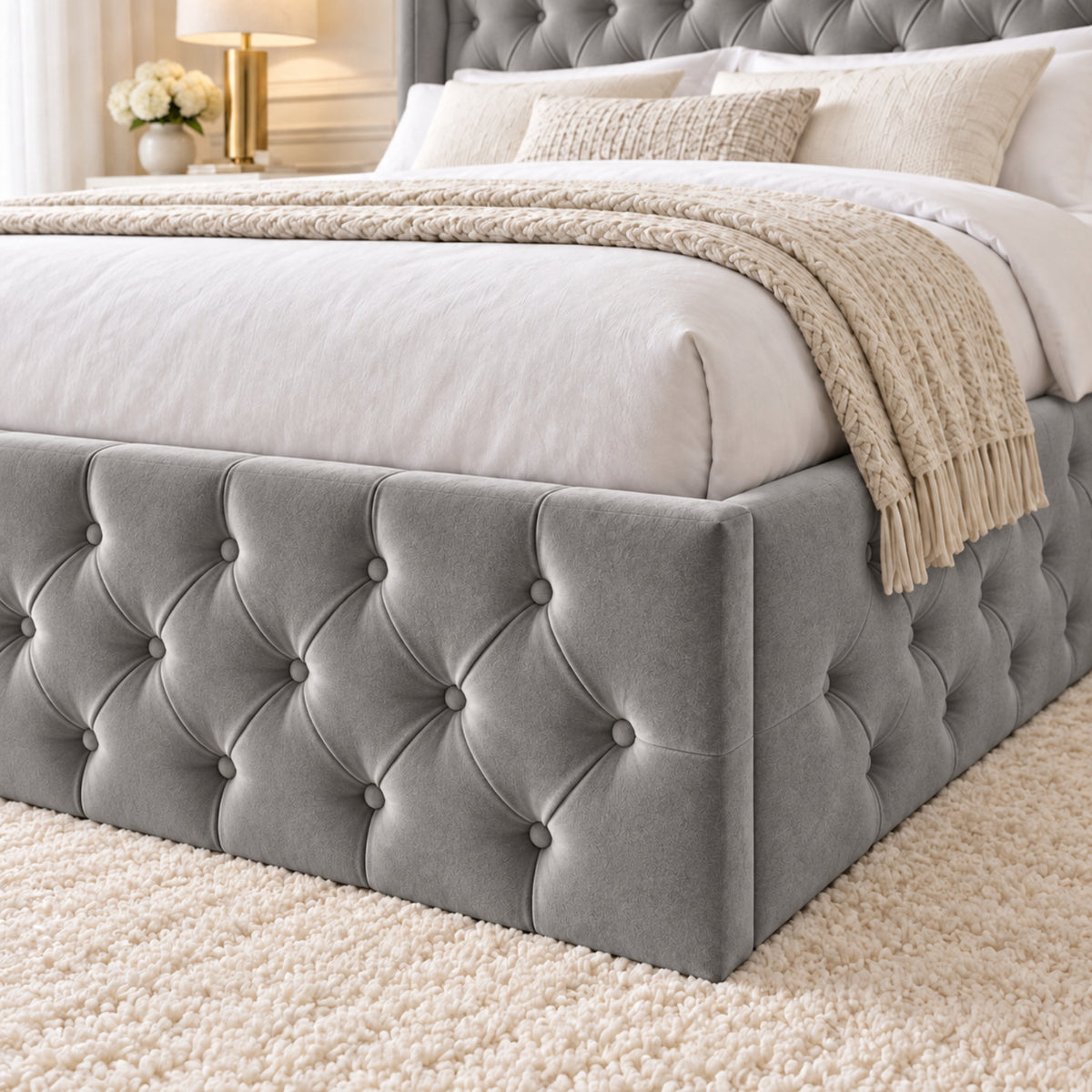 Turin Straight Winged Upholstered Soft Velvet Bed Frame