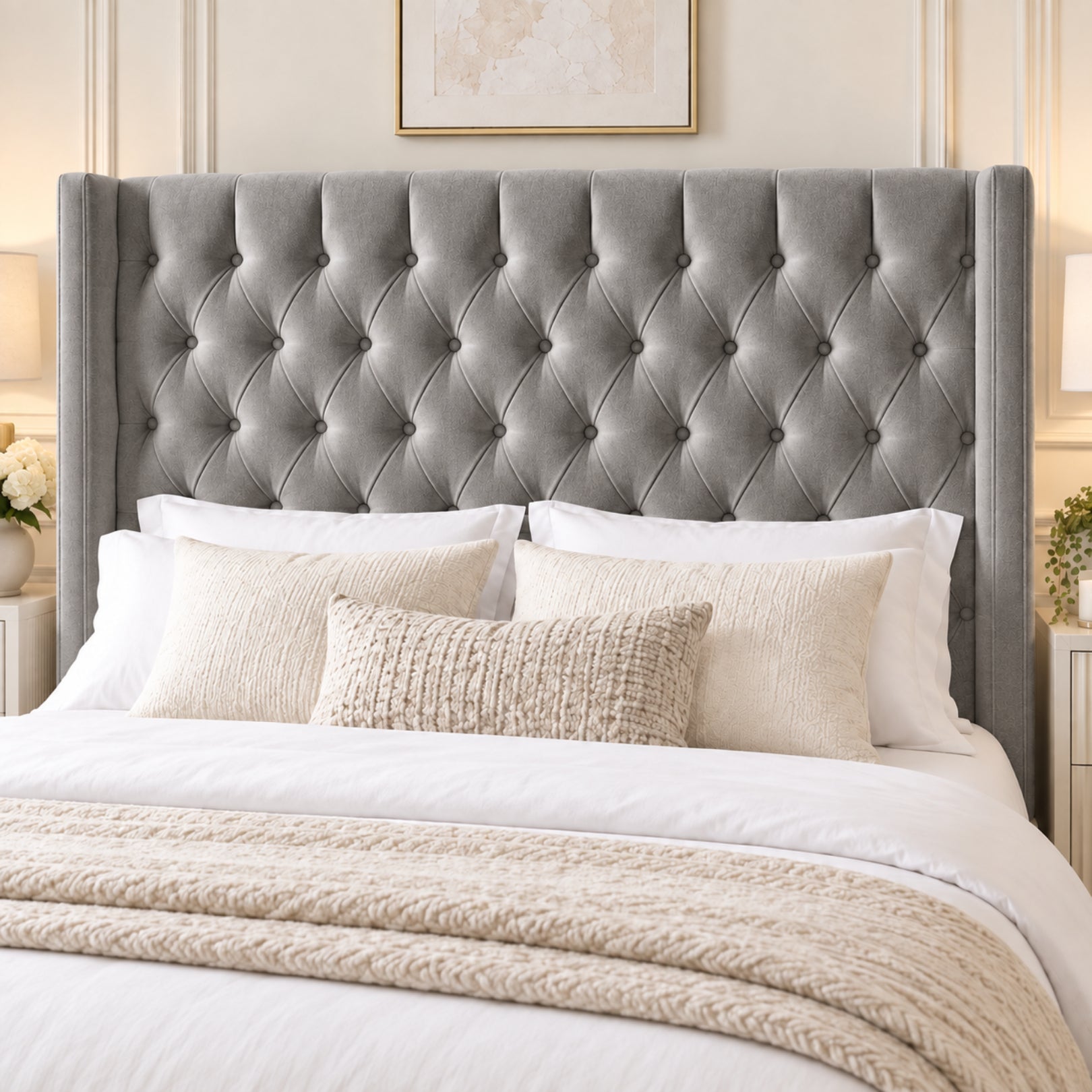 Turin Straight Winged Upholstered Soft Velvet Bed Frame