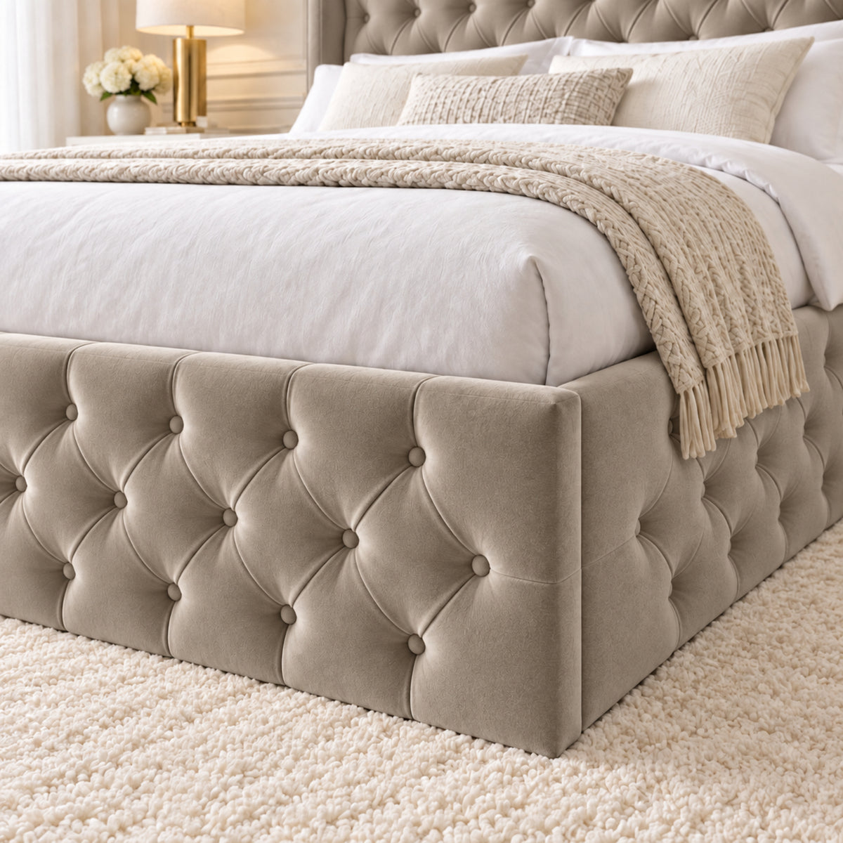Turin Straight Winged Upholstered Soft Velvet Bed Frame