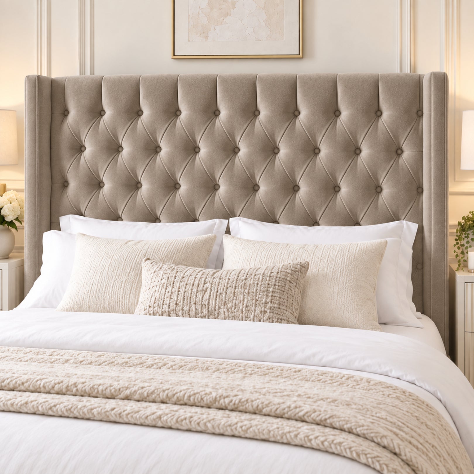 Turin Straight Winged Upholstered Soft Velvet Bed Frame