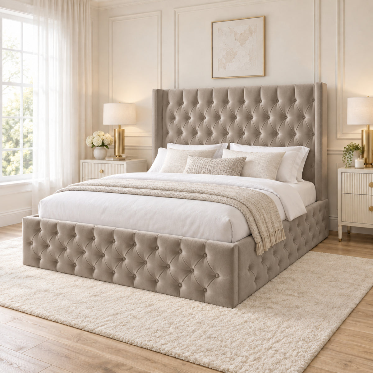 Turin Straight Winged Upholstered Soft Velvet Bed Frame