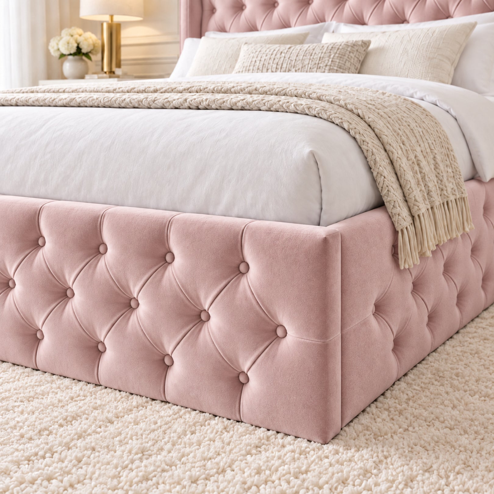 Turin Straight Winged Upholstered Soft Velvet Bed Frame