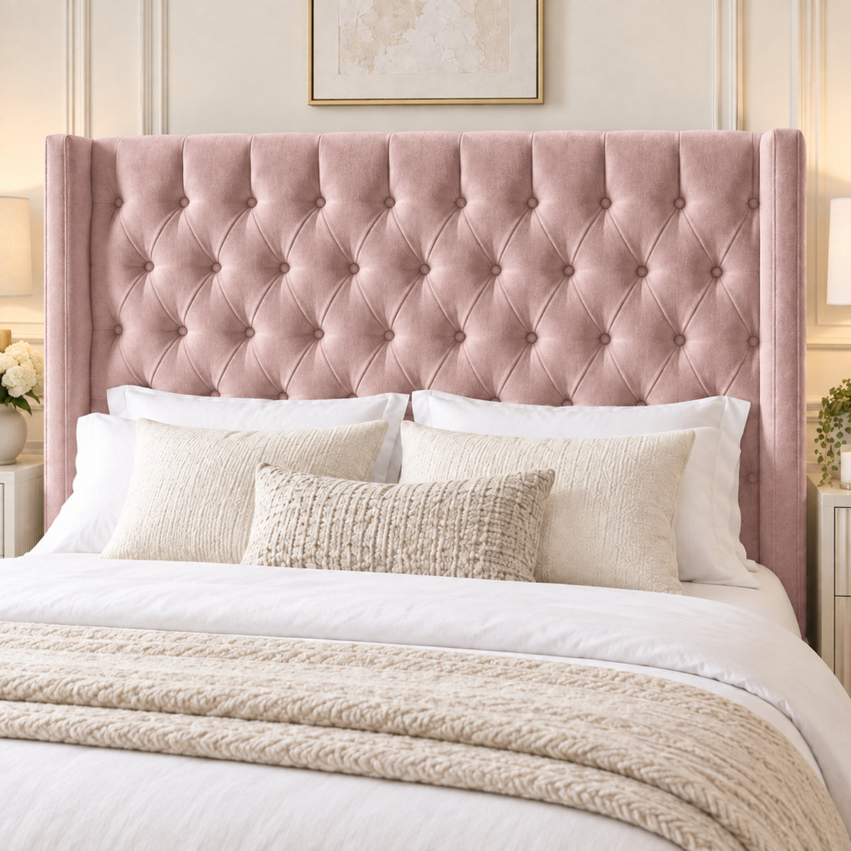 Turin Straight Winged Upholstered Soft Velvet Bed Frame