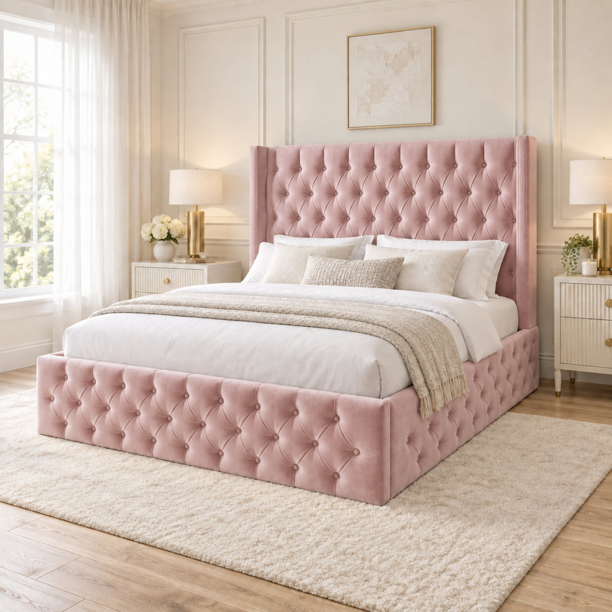 Turin Straight Winged Upholstered Soft Velvet Bed Frame