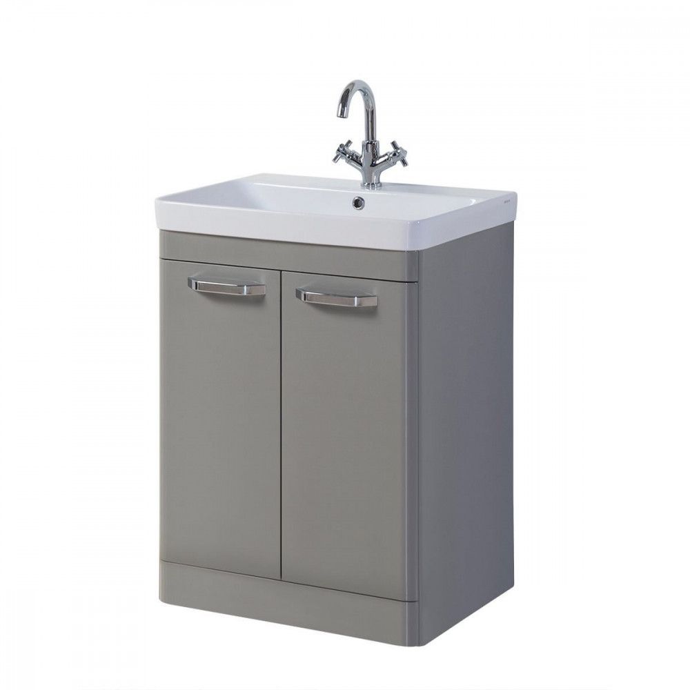Turo Valley Basalt Grey Floor Standing 2 Door Unit & Ceramic Basin