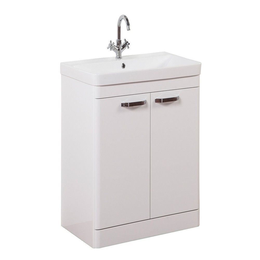Turo Valley White Gloss Floor Standing 2 Door Unit & Ceramic Basin