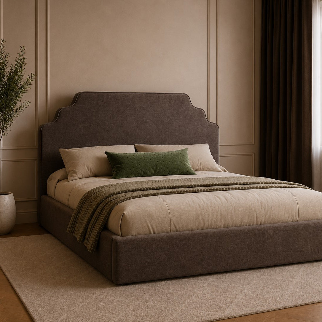 Urbino Scalloped Shaped Headboard Upholstered Bed Frame