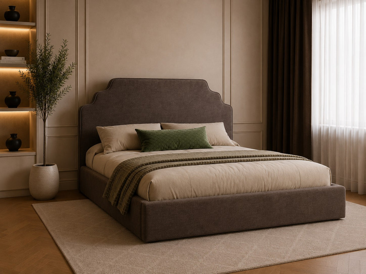 Urbino Scalloped Shaped Headboard Upholstered Bed Frame