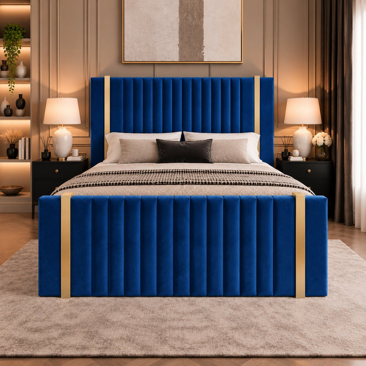 Vasto bed in blue, front view