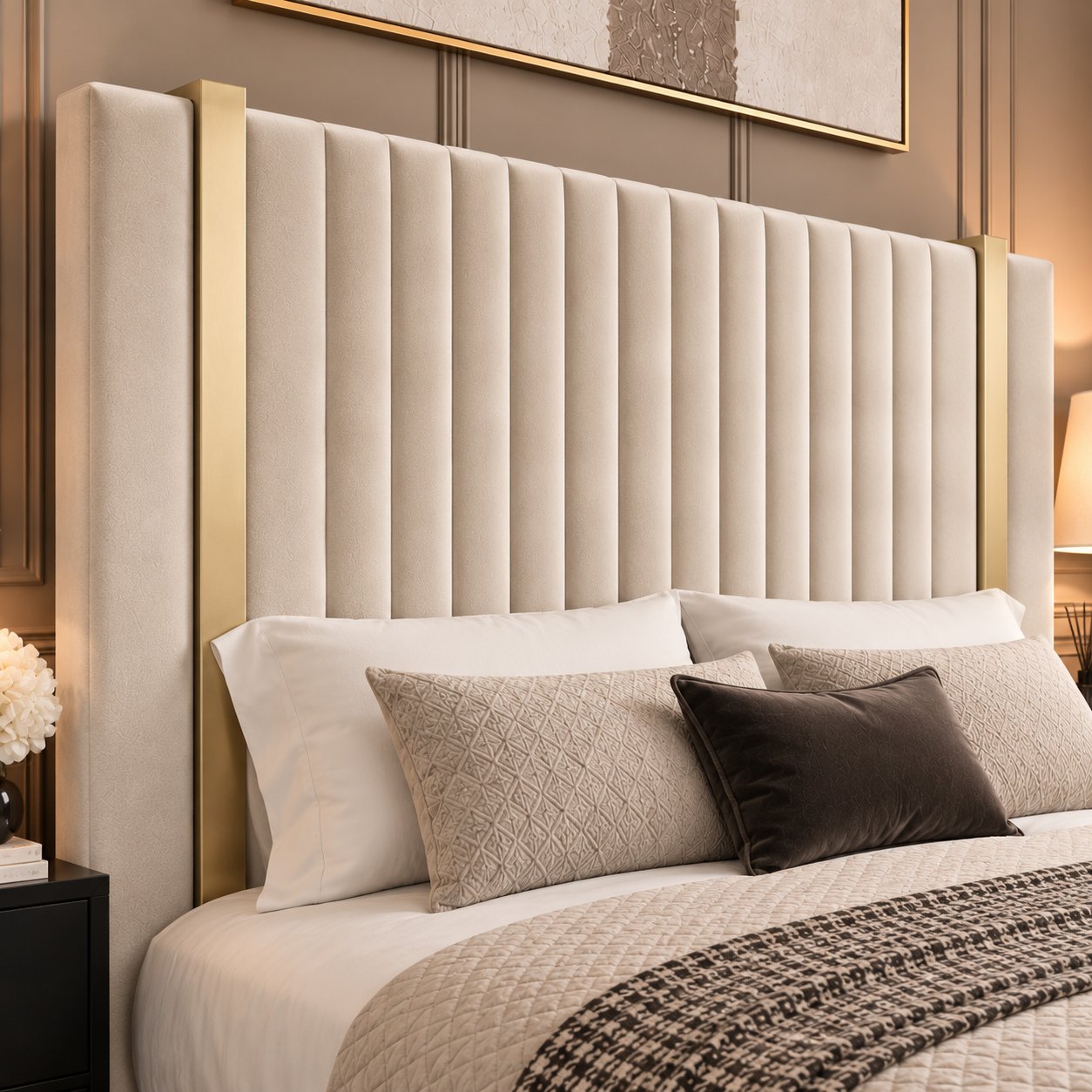 Vasto bed in cream, headboard close-up
