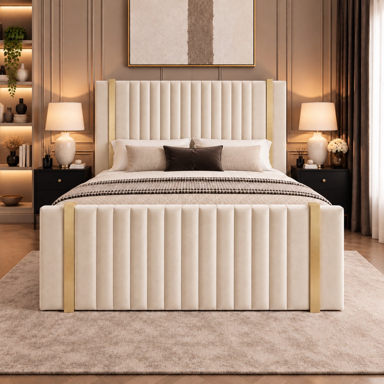 Vasto bed in cream, front view