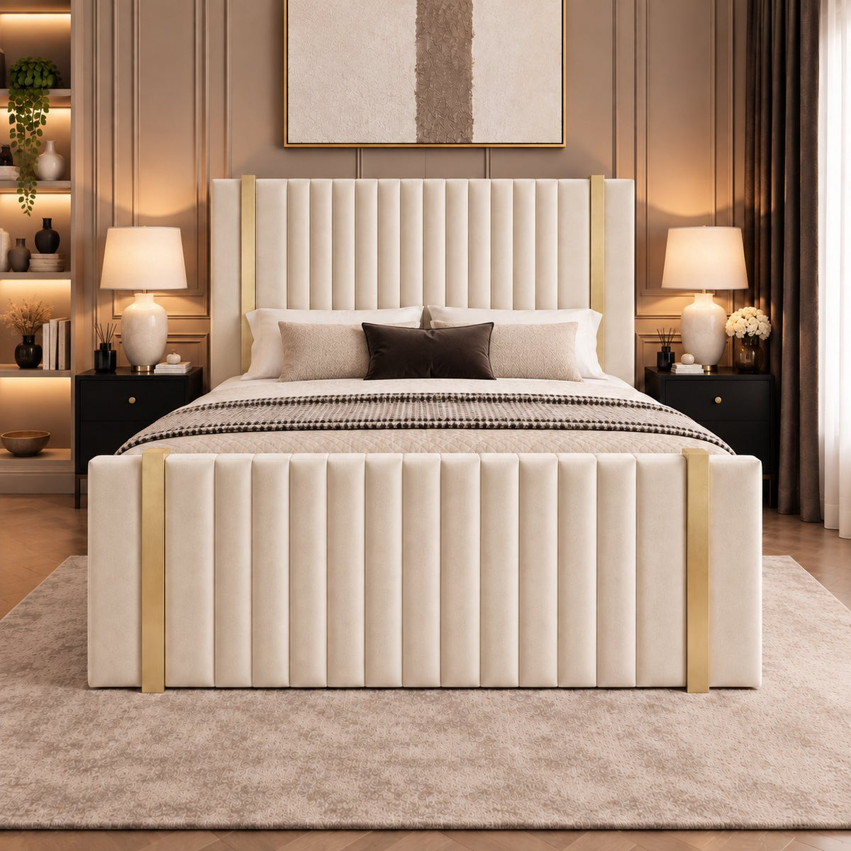 Vasto bed in cream, front view