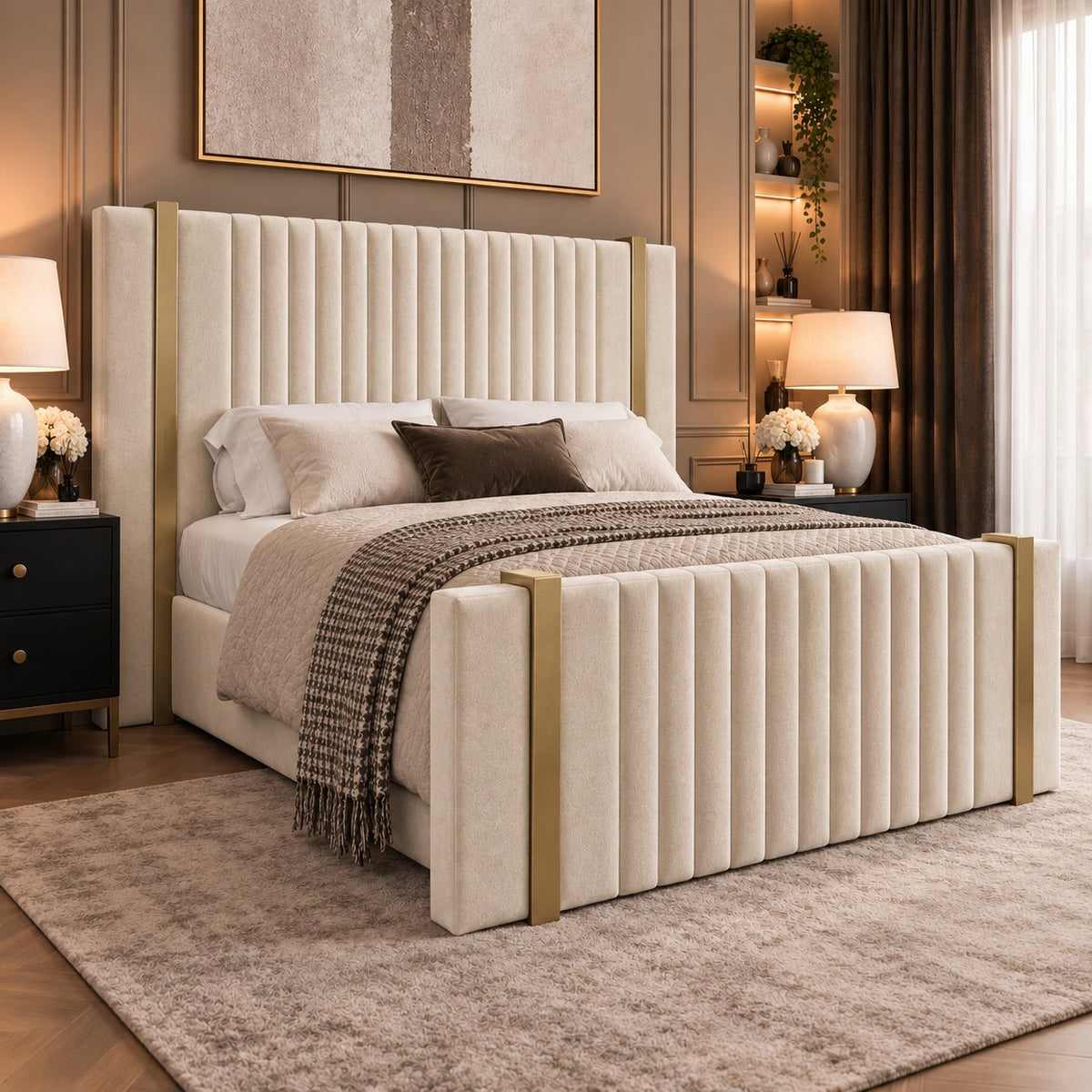 Vasto bed in cream, side view