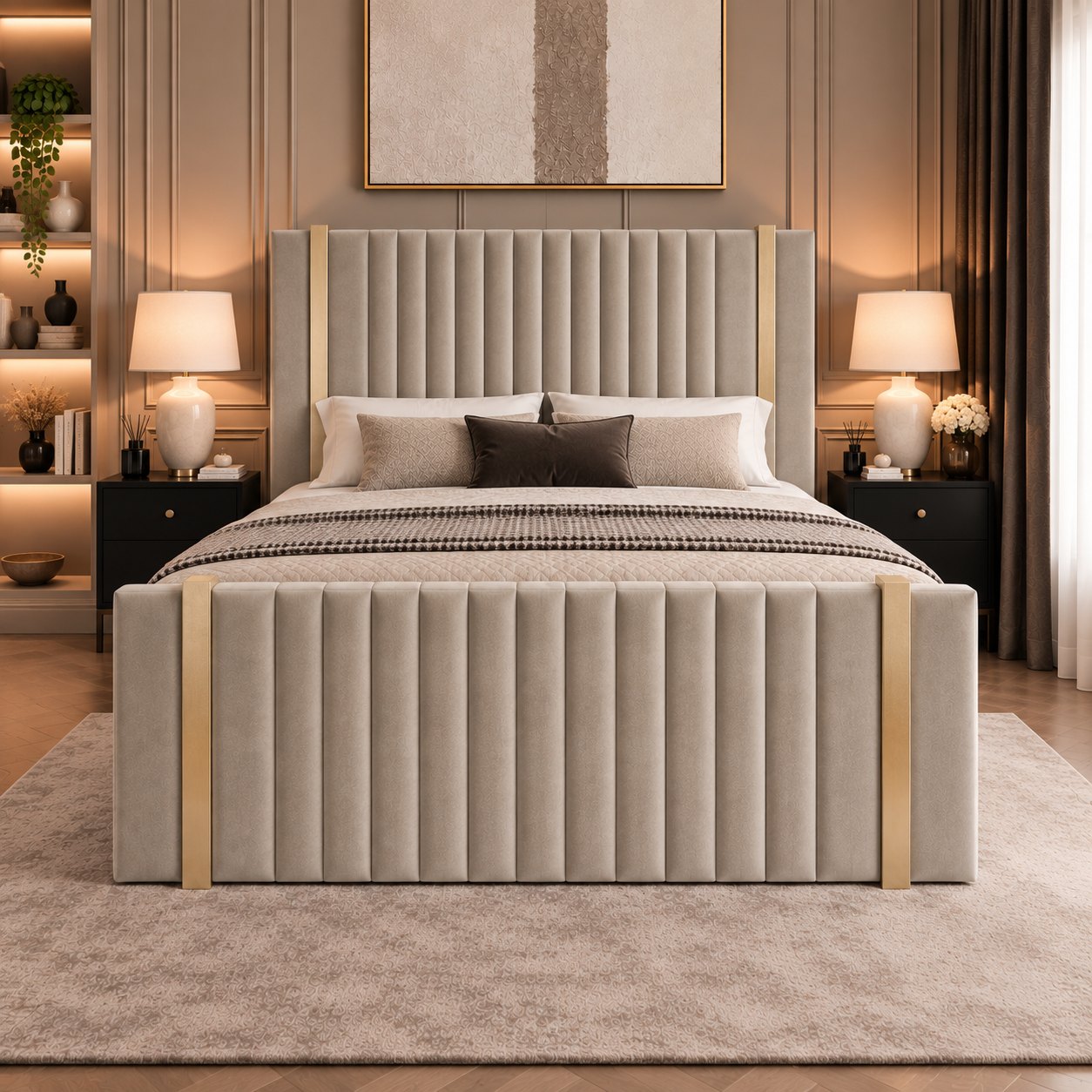Vasto bed in pebble, front view