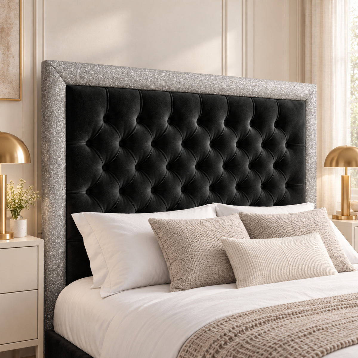 Venice Glitter Border Upholstered Soft Velvet Bed Frame