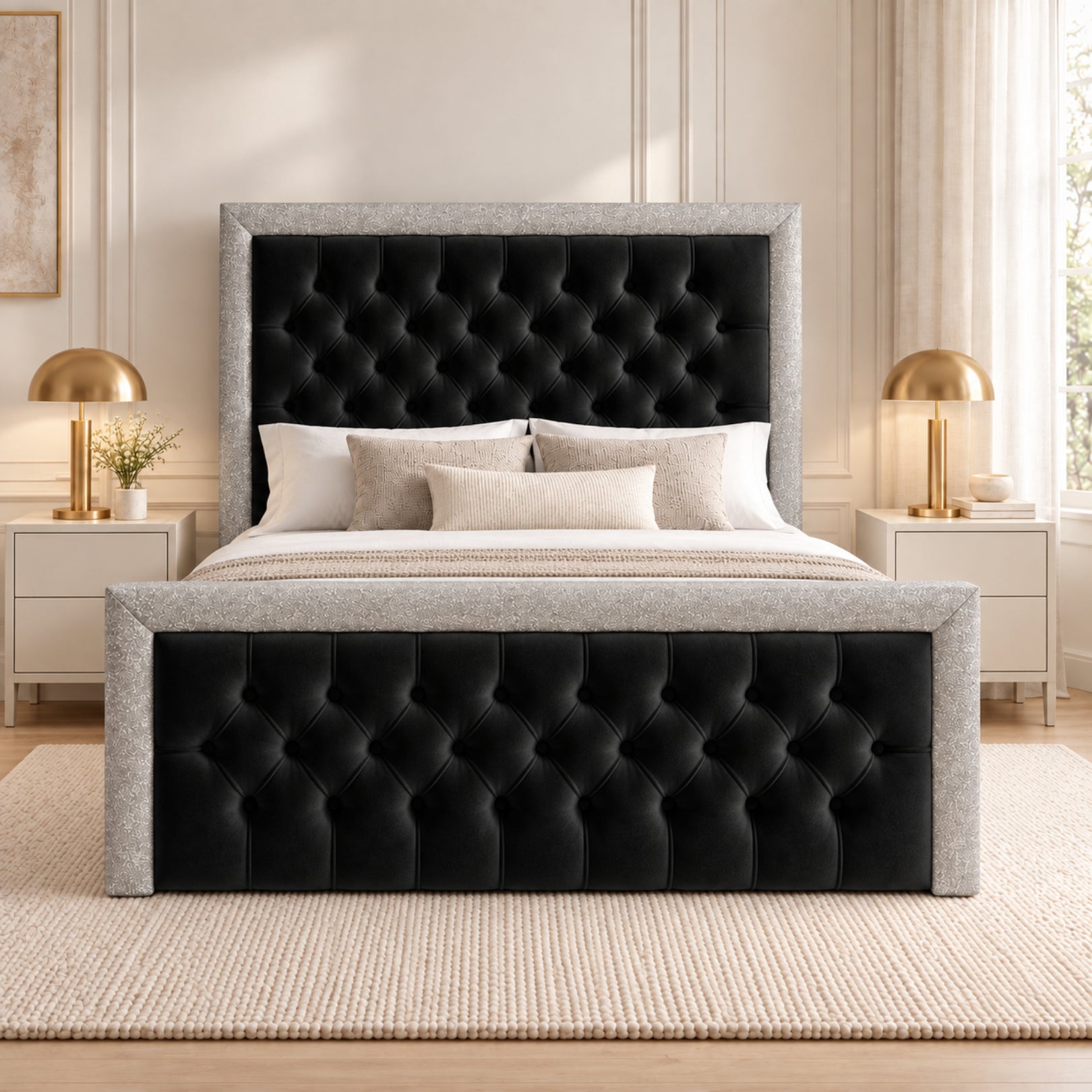 Venice Glitter Border Upholstered Soft Velvet Bed Frame