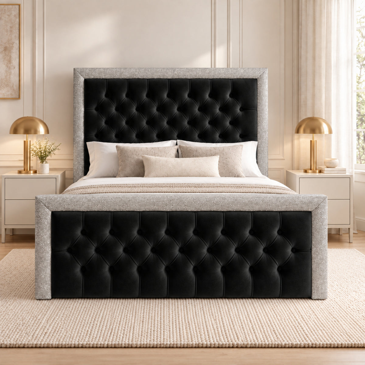 Venice Glitter Border Upholstered Soft Velvet Bed Frame