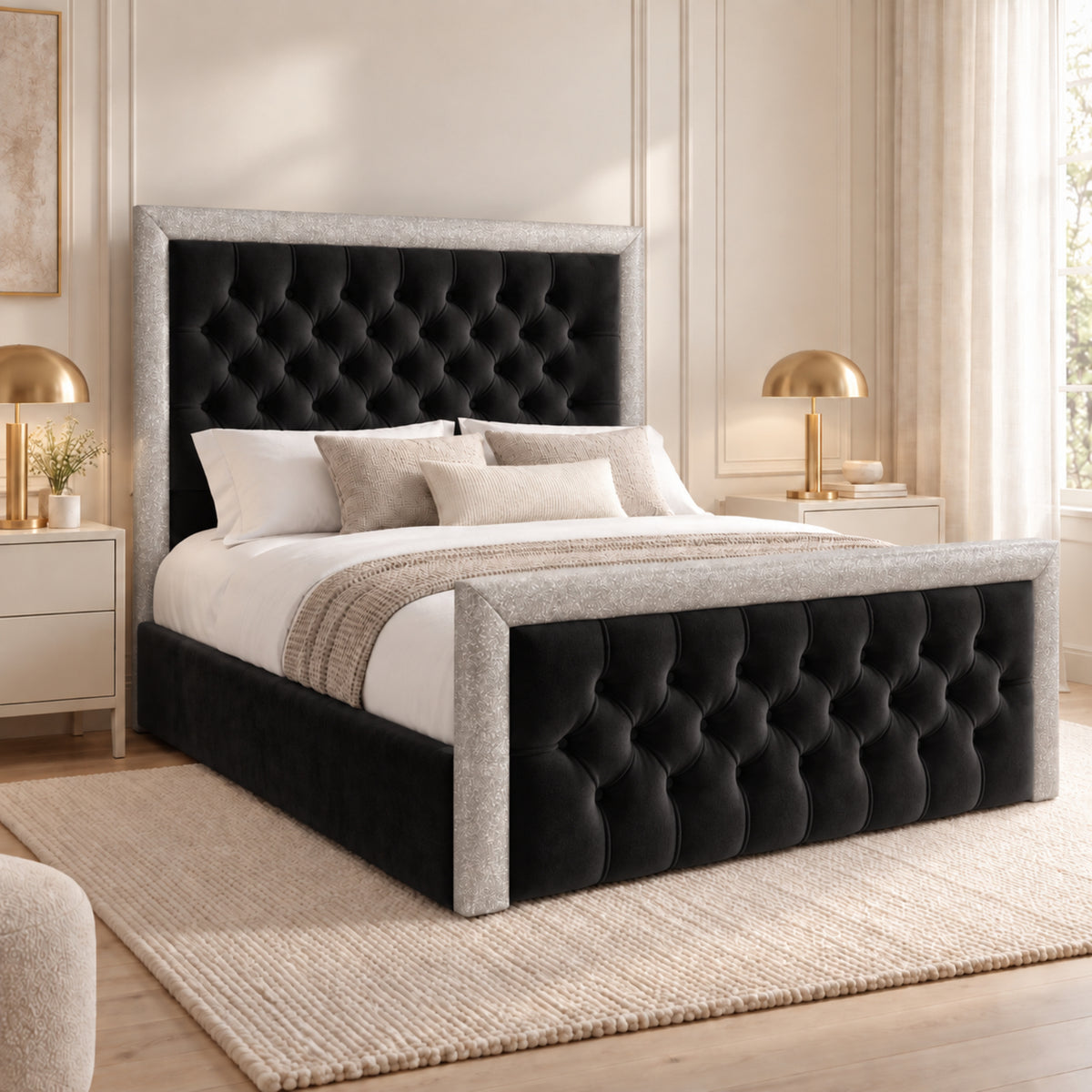 Venice Glitter Border Upholstered Soft Velvet Bed Frame