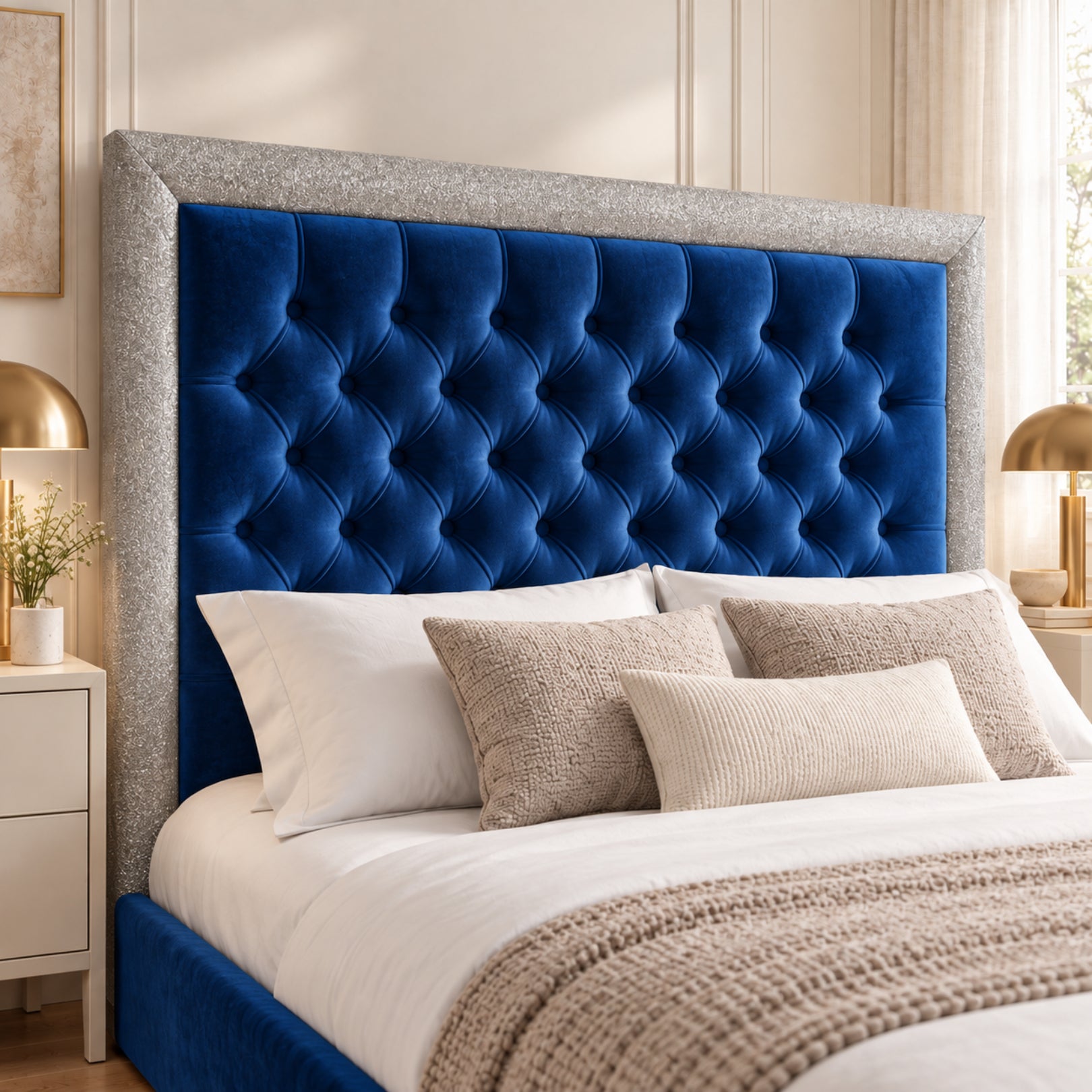 Venice Glitter Border Upholstered Soft Velvet Bed Frame