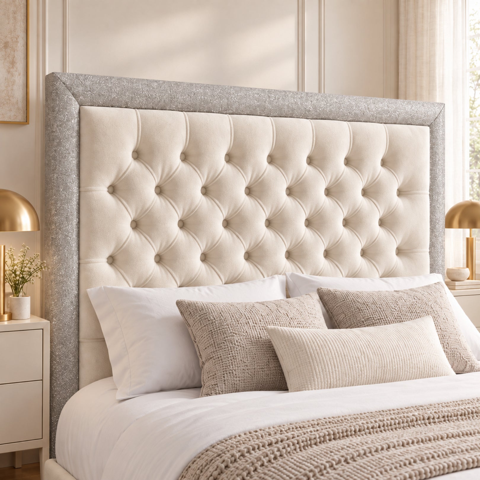 Venice Glitter Border Upholstered Soft Velvet Bed Frame