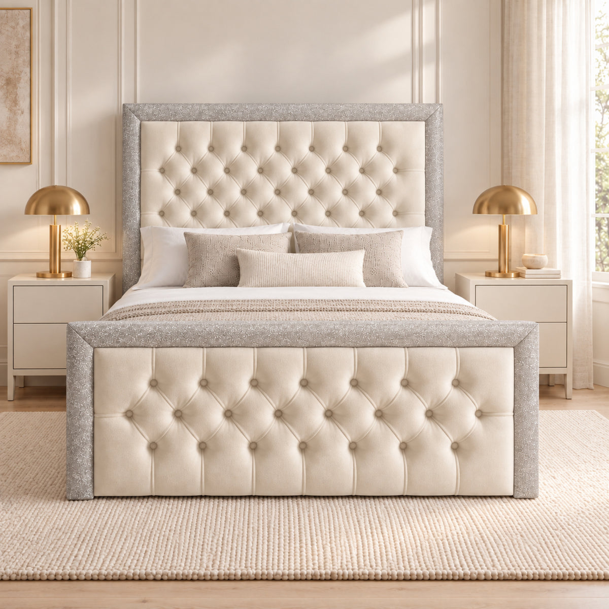 Venice Glitter Border Upholstered Soft Velvet Bed Frame