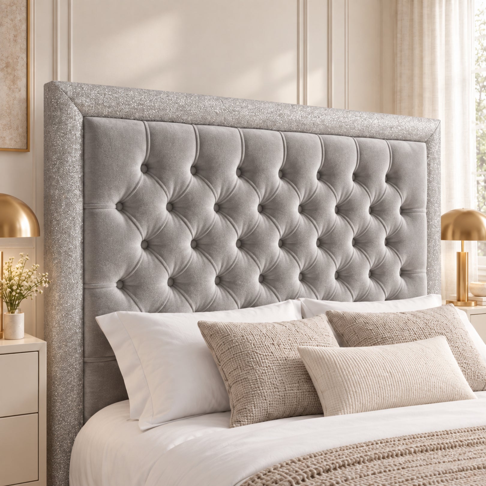 Venice Glitter Border Upholstered Soft Velvet Bed Frame