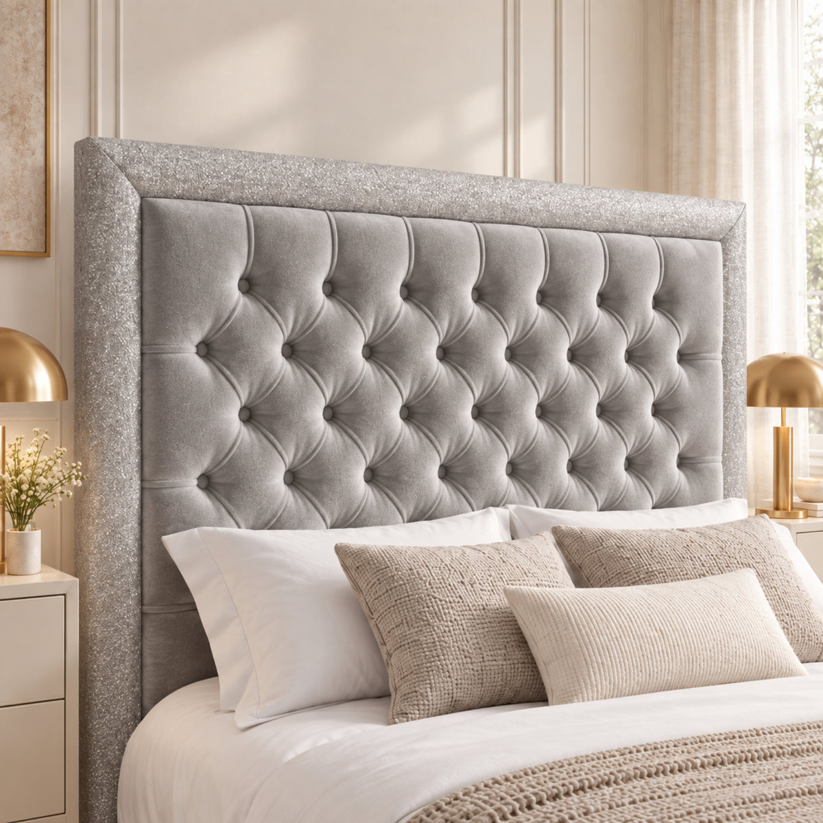 Venice Glitter Border Upholstered Soft Velvet Bed Frame