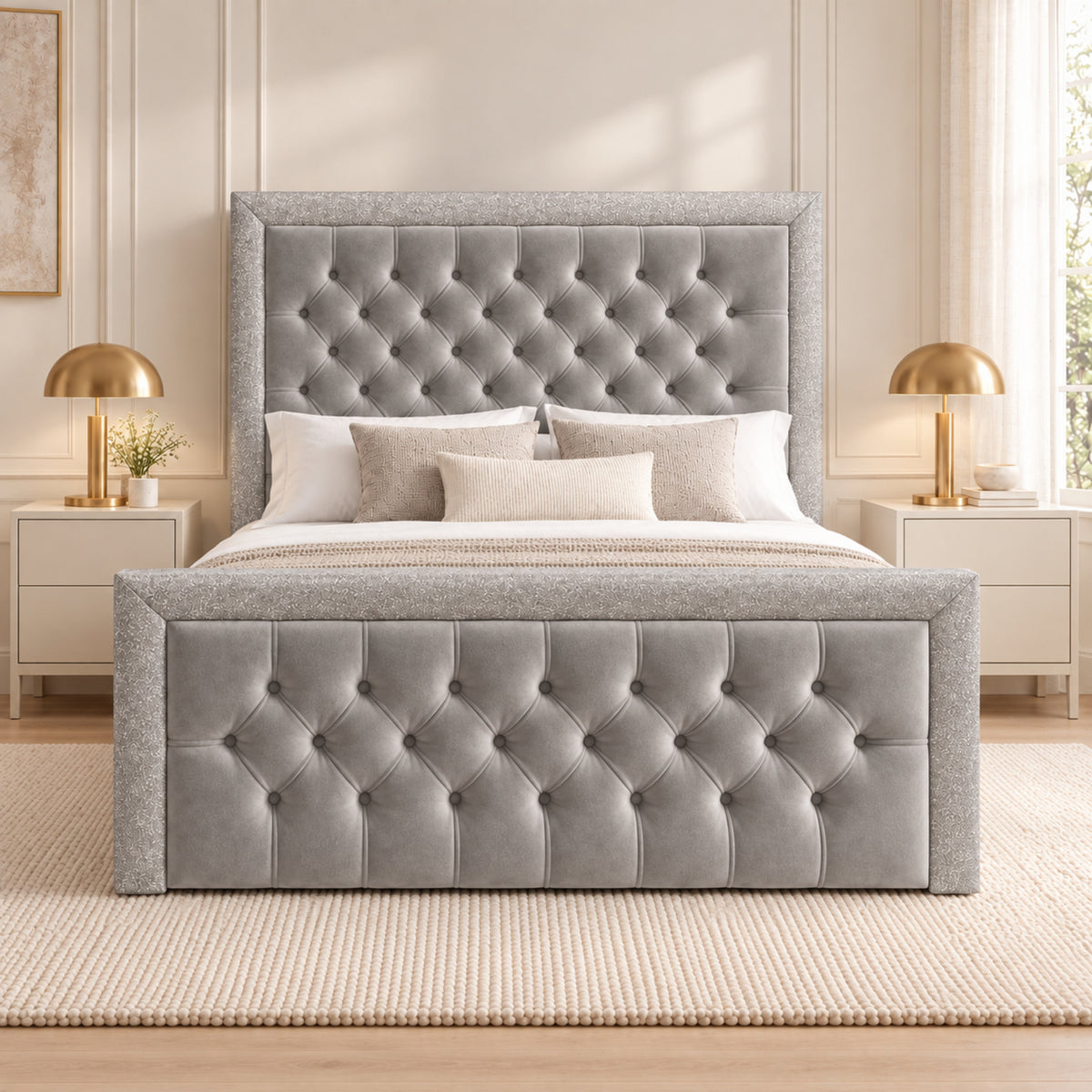 Venice Glitter Border Upholstered Soft Velvet Bed Frame