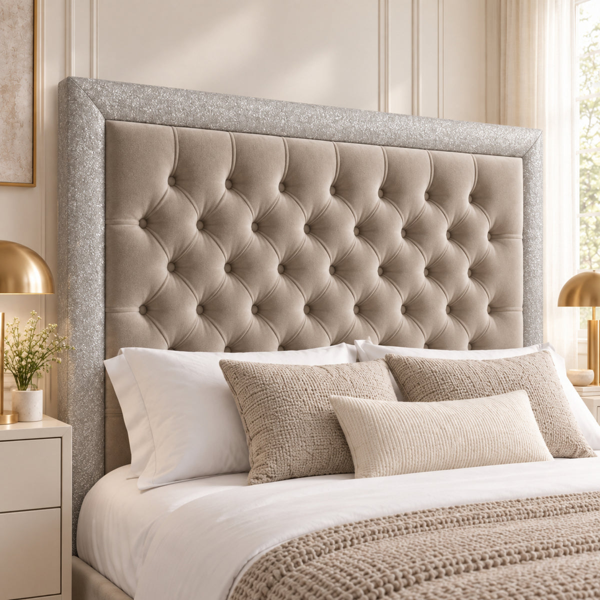 Venice Glitter Border Upholstered Soft Velvet Bed Frame