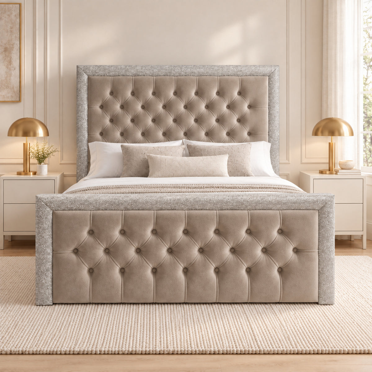 Venice Glitter Border Upholstered Soft Velvet Bed Frame