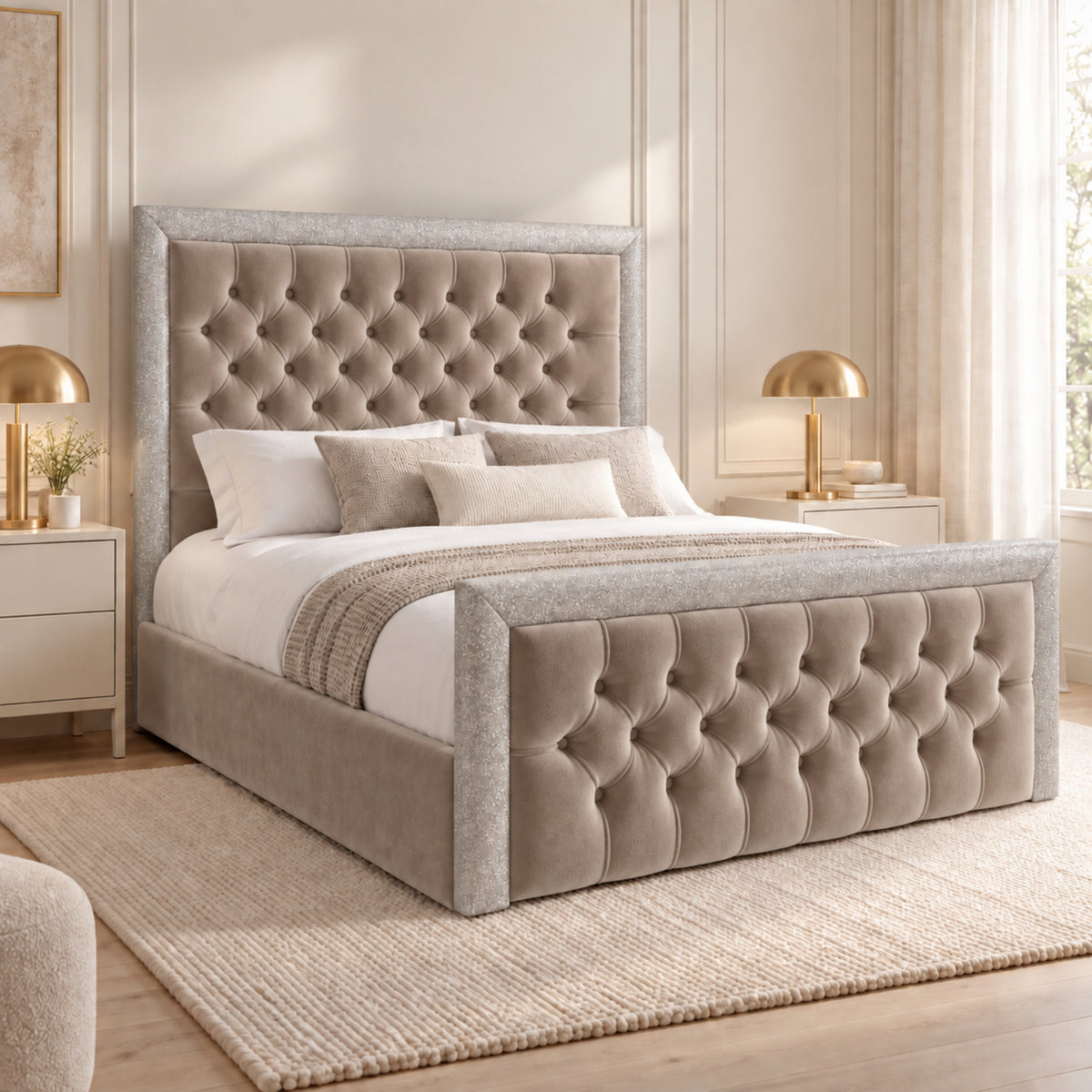 Venice Glitter Border Upholstered Soft Velvet Bed Frame