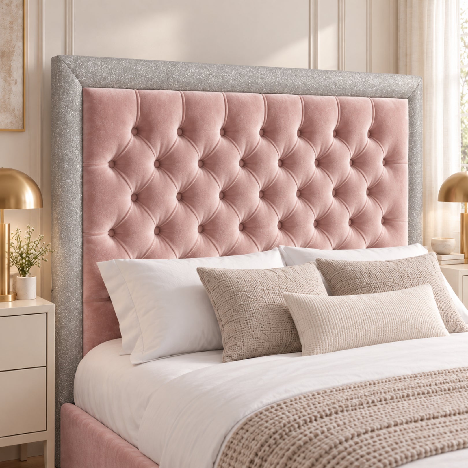 Venice Glitter Border Upholstered Soft Velvet Bed Frame